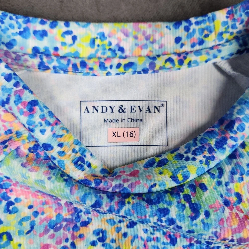 Andy & Evan Rash Guard Girls Size 16 Printed Shirt Long Sleeve SPF 50 Nwt‎ Blue